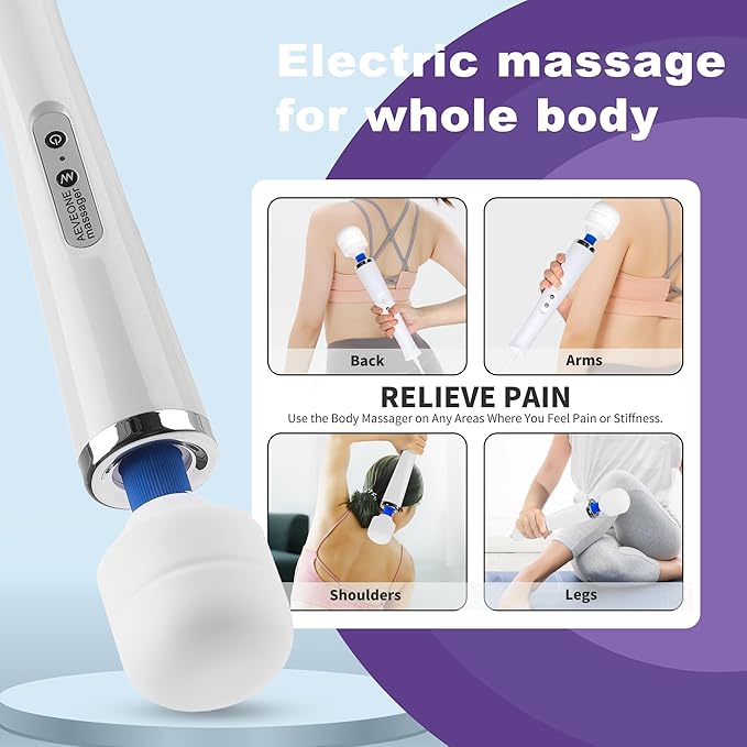 Wired Powerful Handheld Wand Massager Strong Personal Vibration Massage for Sports Recovery Back Muscle Aches Whole Body Pain (White)