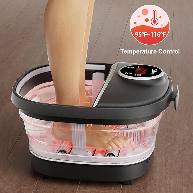 Collapsible Foot Spa Bath with HeatFoot Massager with Two Side SupportsLeakage ProtectorTemperature ControlBubblesRed LightTimerFeet Spa TubFeet SoakerGifts (Black)