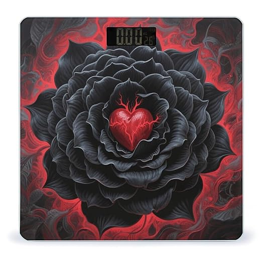 Black Mandala Heart Scale for Body Weight Sturdy Tempered Glass Weighing Scales with LCD Display Accurate Digital Bathroom Scale Convenient Body Fat Smart Scales Easy Read