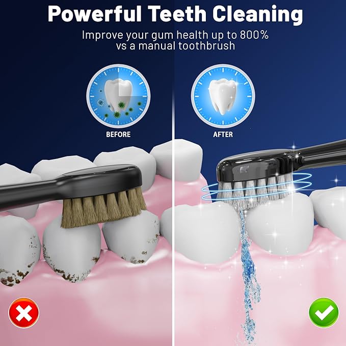 Electric Toothbrush with Water FlosserPortable Flossing Toothbrush White 8 ModeIPX8 WaterproofEquipped Brush Head and Nozzlefor Travel and Home-Black