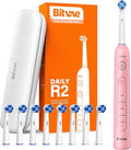 Bitvae R2 Rotating Electric Toothbrush for Adults with 8 Brush Heads 5 Modes Rechargeable Power Toothbrush with Pressure Sensor Pink