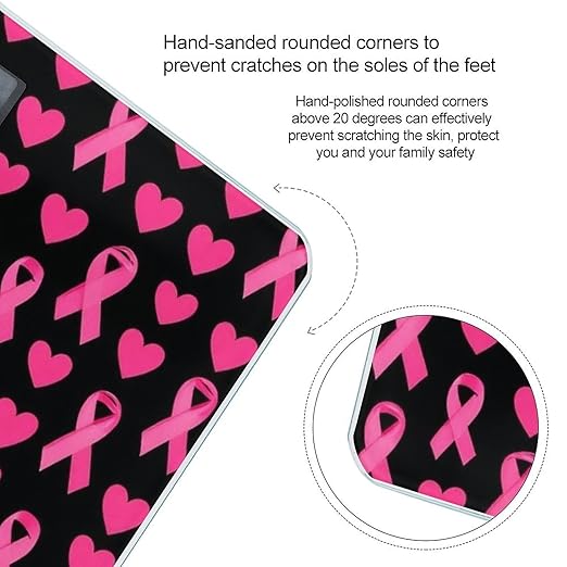 Men's Smart Scale for Body Weight Digital Bathroom Weighing Scale Automatic Switch Energy Saving Scale Pink Ribbon Breast Cancer Awareness Symbol Hearts