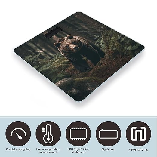 Bear in Tree Scale for Body Weight Accurate Digital Bathroom Scale Toughened Glass High Precision Scales Smart Weight Scales with Large LCD Backlight Display Weighing Machine