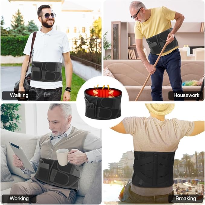 Cordless Heating Pad Back Massager Brace Rechargeable Heated Back Brace and Massage Belt for Lower Back Pain Relief(M)