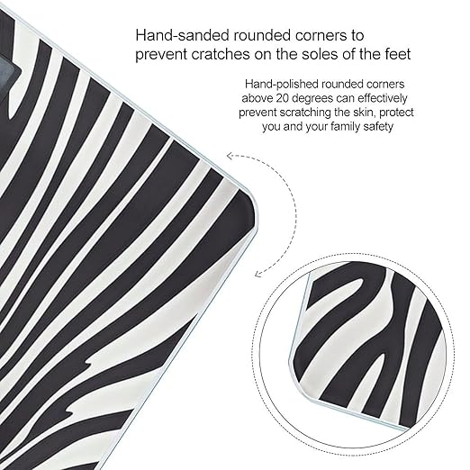Zebra Print Bathroom Scale for Body Weight Bathroom Weighing Scales with Back Lit LED Display Sturdy Tempered Glass Body Weight Bathroom Scale 400lb Weighing