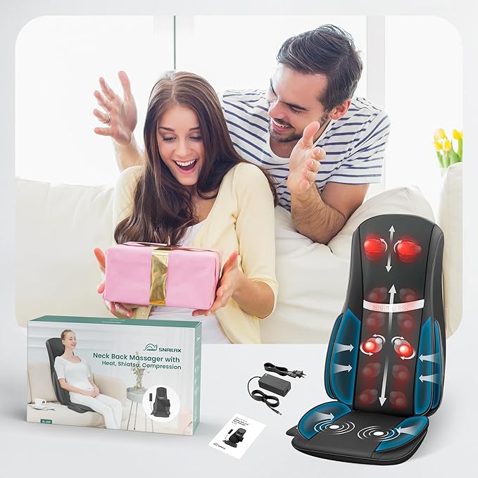 Snailax Shiatsu Neck and Back Massager with Heat Chair Massager with Compression Full Body Massage Chair Pad Seat Massager Gifts