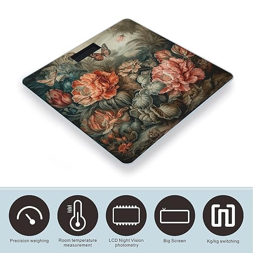 Flowering Plant Scale for Body Weight Accurate Digital Bathroom Scale Toughened Glass High Precision Scales Smart Weight Scales with Large LCD Backlight Display Weighing Machine