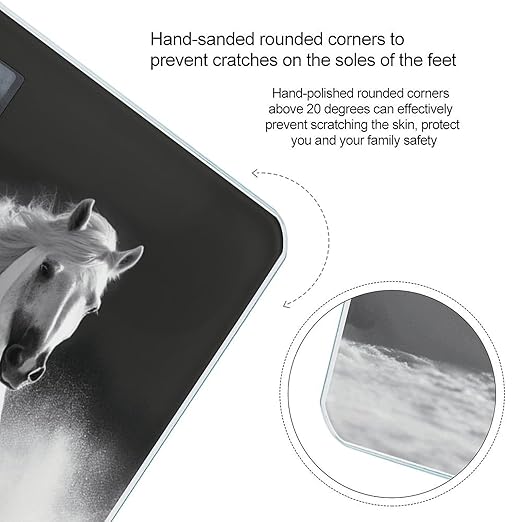 Black and White Horses Running Bathroom Scale for Body Weight LCD Display Digital Bathroom Scale Tempered Glass Bathroom Weight Scales Fashion Smart Scales for Home Bedroom 400 Lb