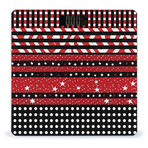 Striped Polka Dot Stars Scale for Body Weight Anti-Slip Digital Bathroom Scale Sturdy Toughened Glass Weighing Scales High Precision Safe Rounded Corners Smart Scales