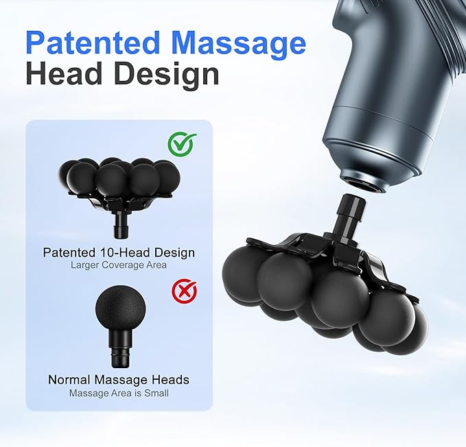 Massage Gun Deep Tissue Back Massager for Pain Relief Silent Mini Muscle Massager with 9 Massages Heads Birthday Gifts for Men Women Dad Him (Blue)