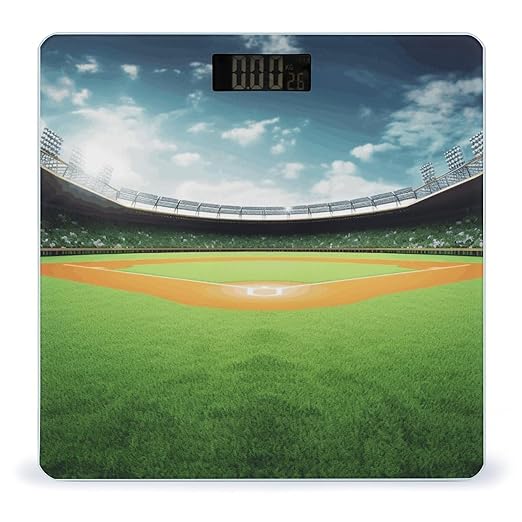 Green Baseball Field Backdrop Bathroom Scale for Body Weight Bathroom Weighing Scale with Backlit LCD Display Highly Accurate Measures Weight Up to 180kg