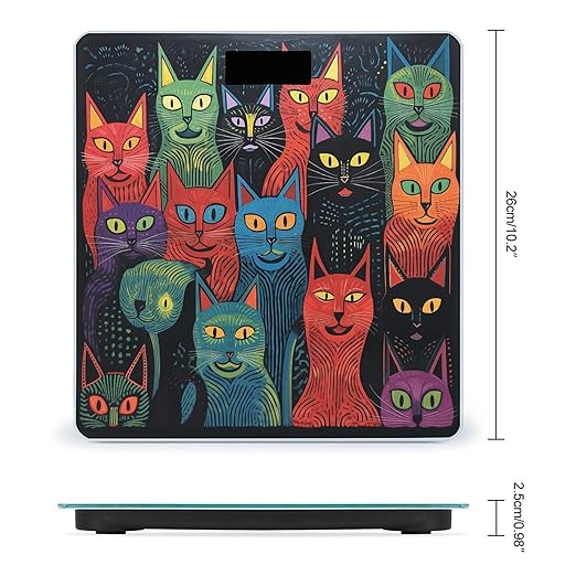 Multicolor Cat Painting Scale for Body Weight Accurate Digital Bathroom Scale Toughened Glass High Precision Scales Smart Weight Scales with Large LCD Backlight Display Weighing Machine