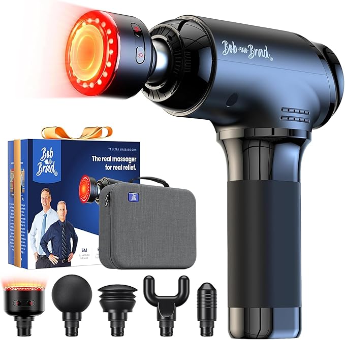 BOB AND BRAD T2 Ultra Massage Gun with Heat and Red LED Therapy Heated Deep Tissue Massager for Athletes FSA Professional Percussion Massager for Muscle Relief Portable Massagers HSA Eligible