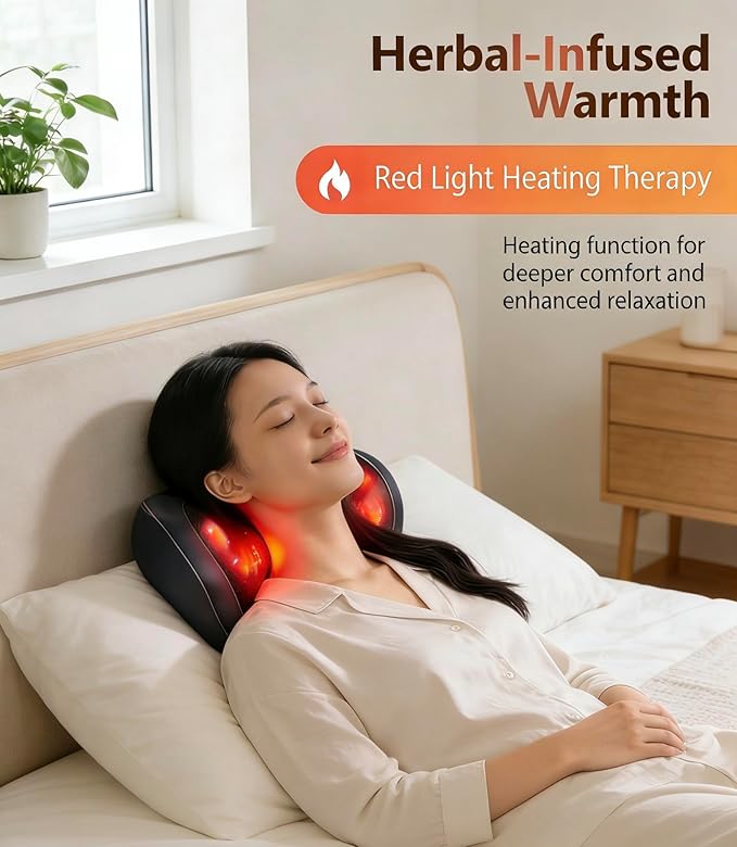 Shiatsu Neck and Back Massager with Heat Deep Tissue Massage Cushion for Pain Relief 20-Node Kneading Vibration &amp Infrared Heating Ergonomic Chair Back Massager for Home Office