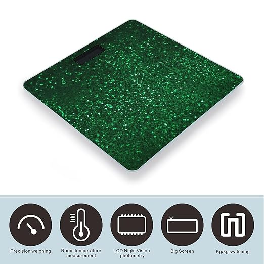 Green Sequin Sparkle Weight Scale Large Bathroom Scales Digital Weight with Bright LED Display Non Slip Automatic Weighing Scale Fashion Weighing Machine for Body