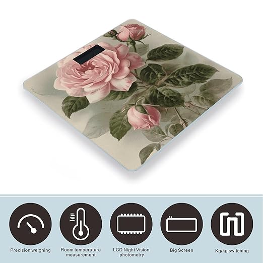 Vintage Pink Rose Scale for Body Weight Digital Bathroom Scale Precision Smart Weighing Scales with Clear LED Display Accurate High Precision Scales Weighing Machine