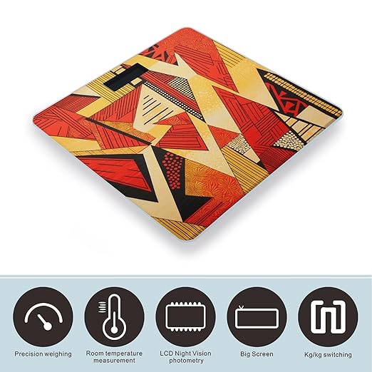 African Style Prints Scale for Body Weight Accurate Digital Bathroom Scale Toughened Glass High Precision Scales Smart Weight Scales with Large LCD Backlight Display Weighing Machine
