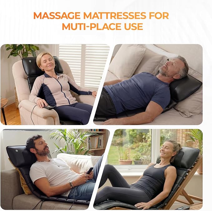 Shiatsu Full Body Massage Mat with Heat Detachable Massager Pad 10 Vibrating Motors 9 Intensity Levels Deep Tissue Pain Relief for Back Neck &amp Legs – Relaxation at Home or Office