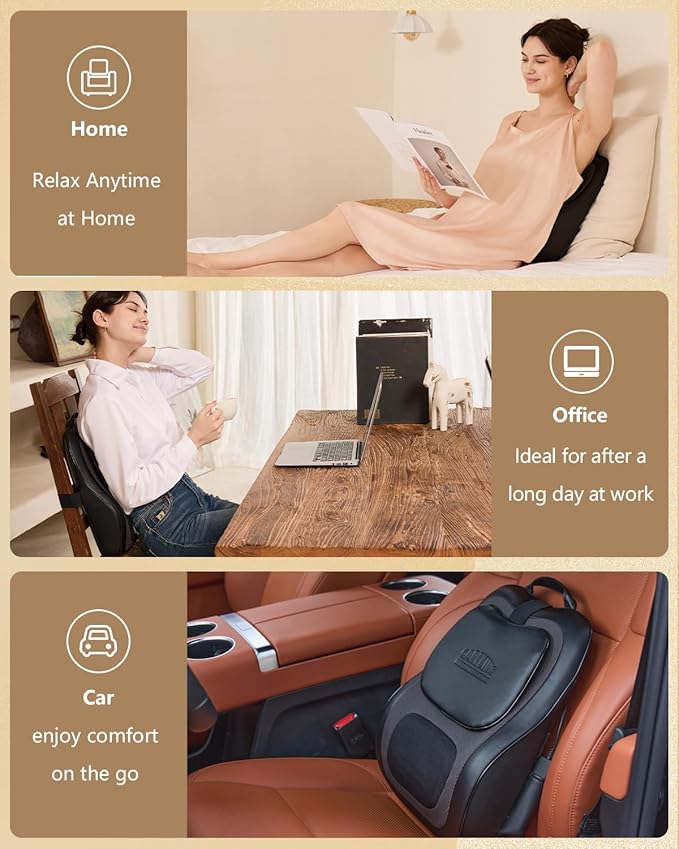 Up &amp Down Shiatsu Back Massage with Heat –External Adjustable Cushion Pad 3D Kneading Massage Pillow for Lower Back Neck Shoulder Leg Pain Relief Deep Tissue for Office Chair &amp Home (Blac