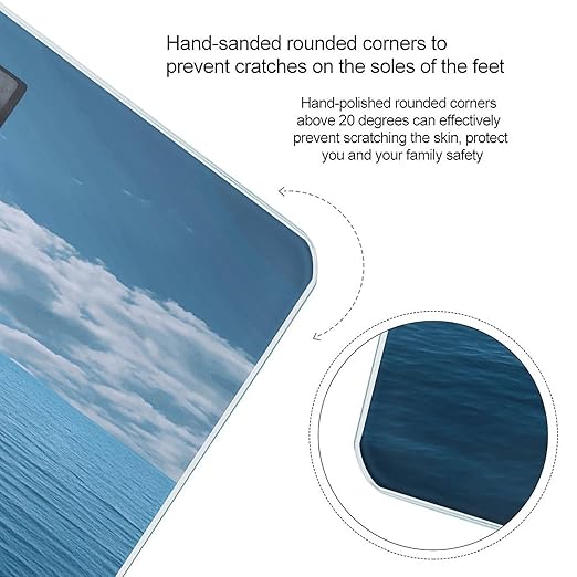 White Boat on Blue Sea Scale for Body Weight Anti-Slip Tempered Glass Digital Bathroom Scales Clear LCD Display Weighing Scale Safe Rounded Corners Smart Scales
