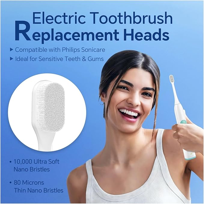 Electric Toothbrush Replacement Heads Compatible with Philips Sonicare Ultra Soft Nano Bristles Brush Compatible for Sensitive Care(8 Pcs)