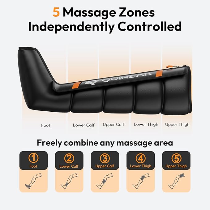QUINEAR Cordless Leg Recovery System with 5-Zone Air Compression Leg Massager for Circulation with 11 Levels &amp 3 Modes Compression Boots for Athletes Officer Elderly(Small)