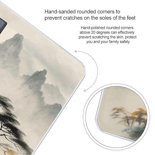 Chinese Landscape Painting Scale for Body Weight Anti-Slip Sturdy Tempered Glass Weighing Machine Highly Digital Accurate Bright LCD Bathroom Scale for Household Gift