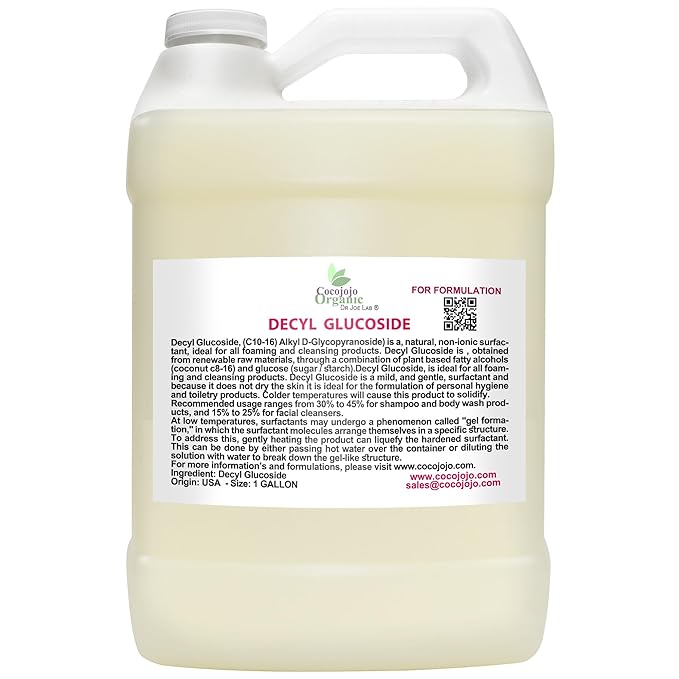 Cocojojo Decyl Glucoside Natural Surfactant - Surfactants for Soap Making Lauryl Glucoside DIY Shower Gel Skin Care Body and Face Wash Plant Derived Natural - 1 Gallon (Pack of 1)
