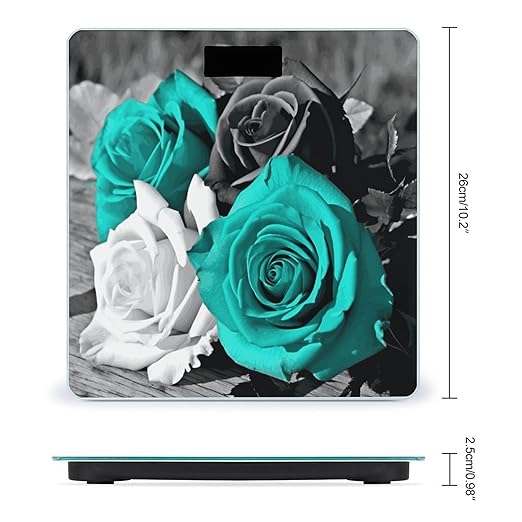 Black White Teal Gray Rose Flowers Scale for Body Weight Sturdy Tempered Glass Weighing Scales with LCD Display Accurate Digital Bathroom Scale Convenient Body Fat Smart Scales Easy Read