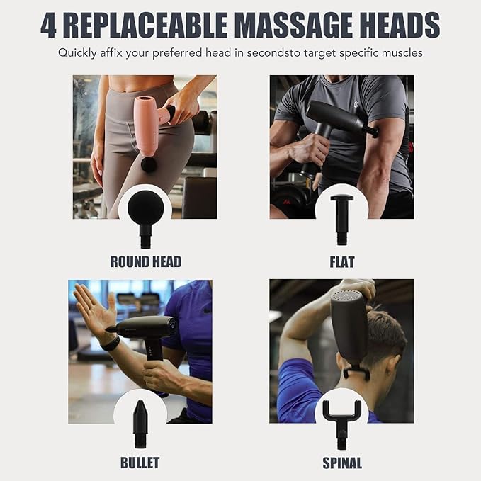 PayLessHere Massage Gun Deep Tissue Speed Adjustable Massage Gun Portable Back Muscle Massager with 4 Replacement Heads for Athletes Pain Relief