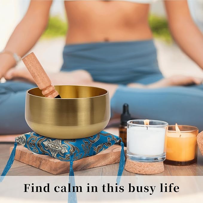 Large Tibetan Singing Bowl Set - 6 Handcrafted Meditation Sound Bowl for Yoga Mindfulness Chakra Healing &amp Stress Relief | Complete Kit with Cushion &amp Mallet | Spiritual Gifts for Beginners