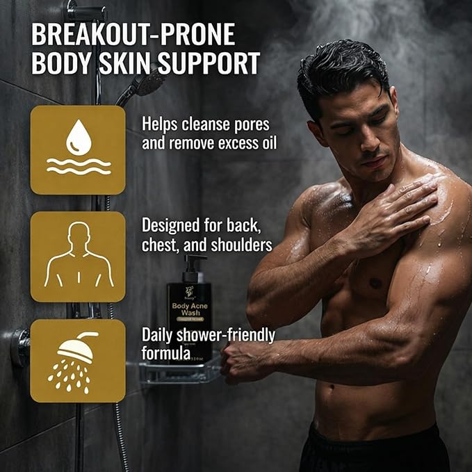 Men's Acne Body Wash Acid Body Wash for Back Chest &amp Shoulders with Niacinamide Glycolic Acid &amp Ceramides 8.5 fl oz