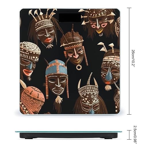 African Ritual Ethnic Tribal Scale for Body Weight Safe Rounded Corners Tempered Glass Digital Bathroom Scale LED Display 400lb Capacity Weight Scales with High Precision Sensors