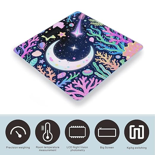 Star Ocean Pattern Bathroom Scale for Body Weight Bathroom Digital Electronic Weighing Scale with Back Lit LED Display Sturdy Tempered Glass Weight Watchers Scales 400lb
