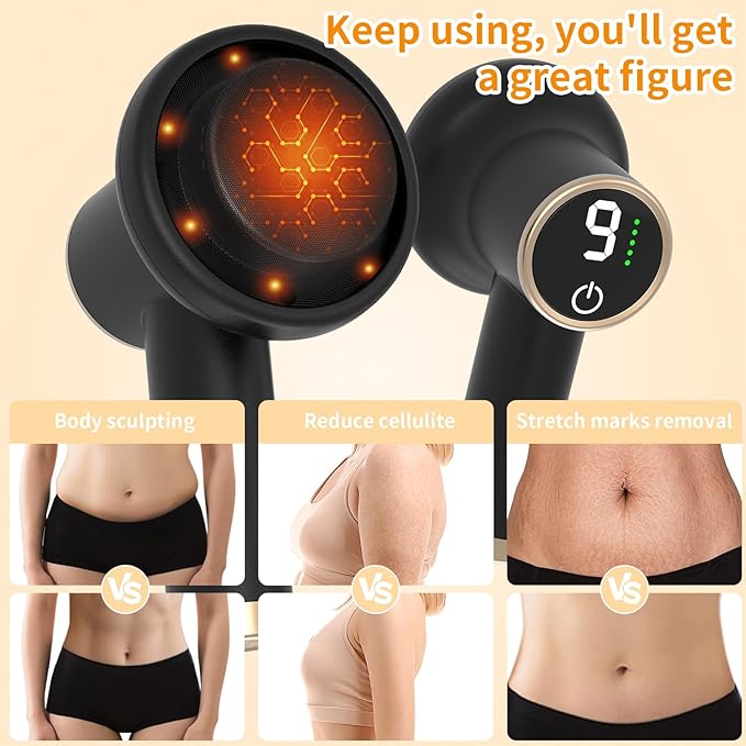 Electric Body Massager Portable Body Relaxing Machine Cordless Handheld Massager for Deep Relaxation 8 Massage Heads 1800mAh Battery 9 Modes for Body SPA Gift for Men Women Black