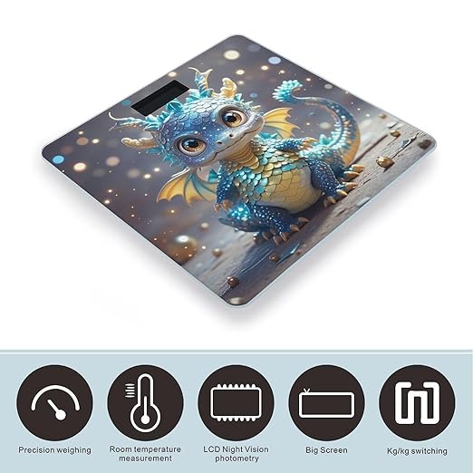 Cute Dragon Scale for Body Weight Accurate Digital Bathroom Scale Toughened Glass High Precision Scales Smart Weight Scales with Large LCD Backlight Display Weighing Machine