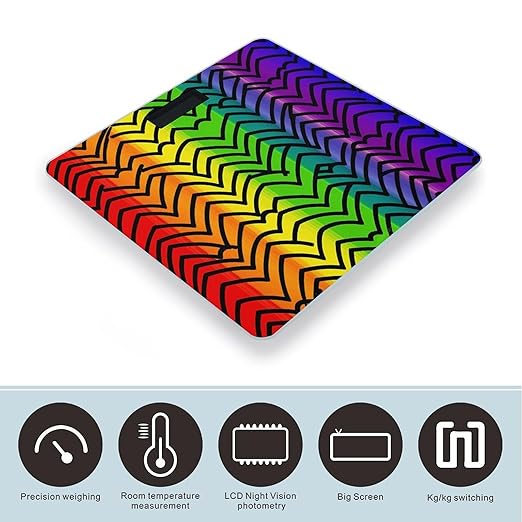 Gay Pride Rainbow Pattern Scale for Body Weight Highly Accurate Digital Bathroom Scale Sturdy Tempered Glass Weighing Scales with LCD Display Fashion Body Fat Smart Scales 400lb