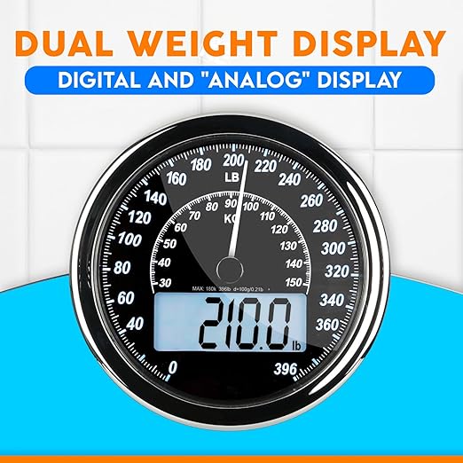 ZENO Hybrid 2-in-1 Analog &amp Digital Weighing Scale for Body Weight up to 400lbs - Thick Tempered Glass - Extra Large Display - Easy to Read Digital Bathroom Scale - New - Gradient Blue