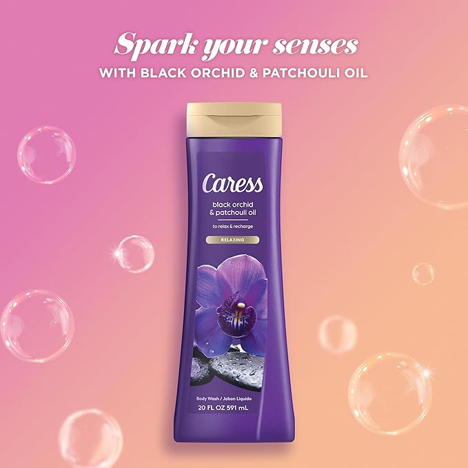 Caress Body Wash Black Orchid &amp Patchouli Oil To Relax and Recharge Relaxing Fragrant Body Soap 20 fl oz (Pack of 2)