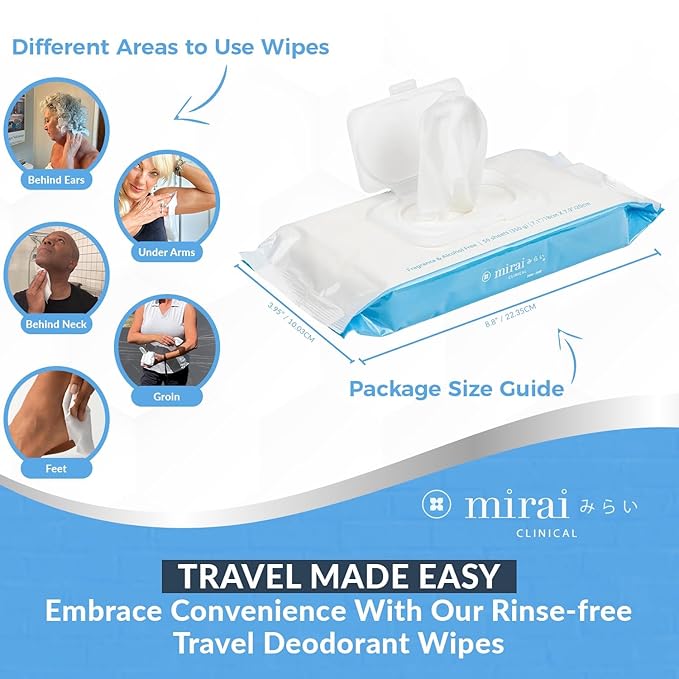 Mirai Clinical Ultimate Freshness Bundle - Wipes Deo Stick &amp Body Wash (3 packs 75g 9.29 Fl oz) - Nonenal Body Odor Eliminator with Natural Persimmon &amp Green Tea Extracts for Women &amp Me