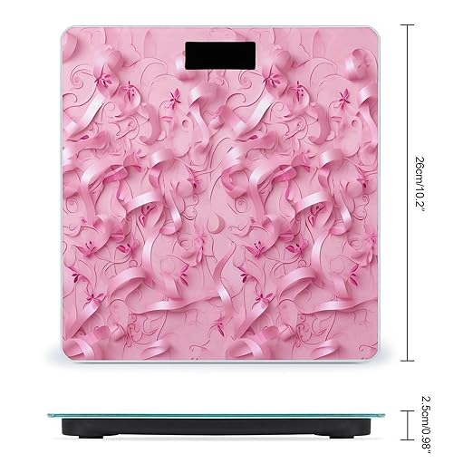 Pink Ribbon Pattern Scale for Body Weight Anti-Slip Tempered Glass Digital Bathroom Scales Clear LCD Display Weighing Scale Safe Rounded Corners Smart Scales