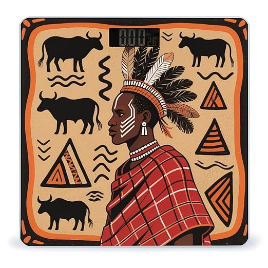 African Art Scale for Body Weight Sturdy Tempered Glass Weighing Scales with LCD Display Accurate Digital Bathroom Scale Convenient Body Fat Smart Scales Easy Read