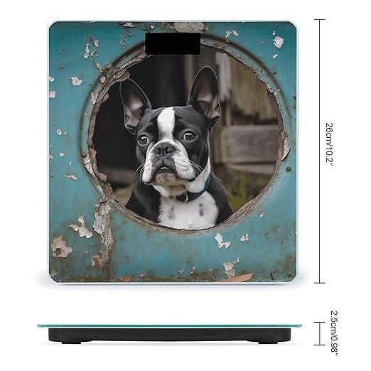 Boston Terrier Bathroom Scale Automatic Power On/Off Body Scales LCD Backlight Display Square Digital Scale Rounded Corners Bathroom Scales for Home Bedrooms