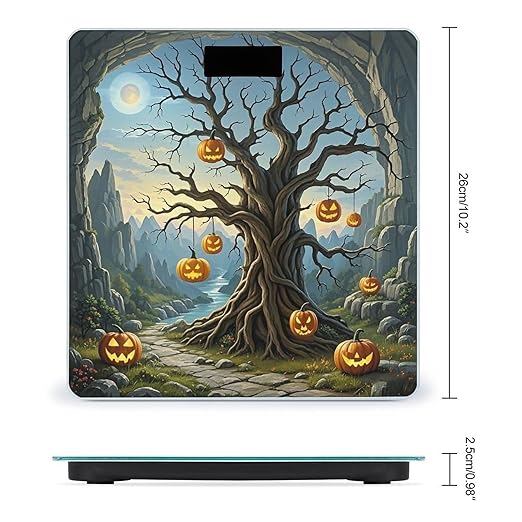Dried Tree Pumpkin Lantern Bathroom Scale for Body Weight Bathroom Weighing Scales with Back Lit LED Display Sturdy Tempered Glass Body Weight Bathroom Scale 400lb Weighing
