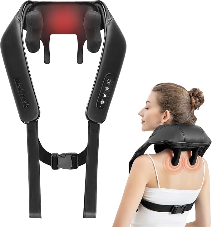 Nekteck Neck Massager Cordless 6D Shiatsu Neck and Back Massager Neck Massager for Pain Relief Deep Tissue Ideal Gift for Men and Women Ideal for Home Office and Car with Heat Black