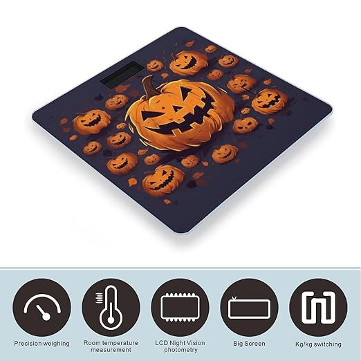 Halloween Pumpkin Scale for Body Weight High Precision Digital Weight Scales with LCD Display Anti-Slip Sturdy Slim Tempered Glass Bathroom Scale for Home Use