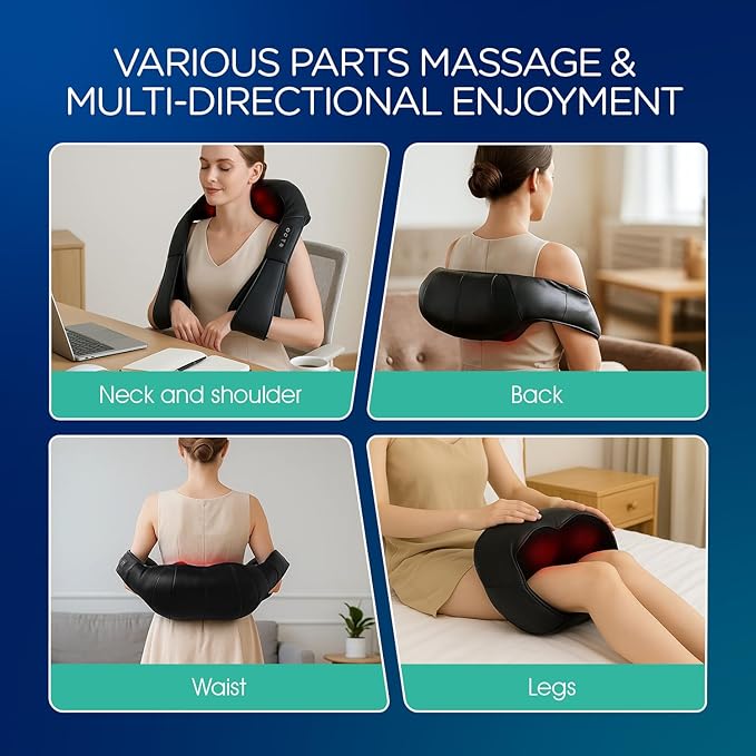 VOYOR-HEALTH Shiatsu Neck and Back Massager Electric Deep Tissue 4D Kneading Massage for Shoulder Lower Back Leg and Body Muscle Pain Relief Home &amp Office Use(Dark Black)