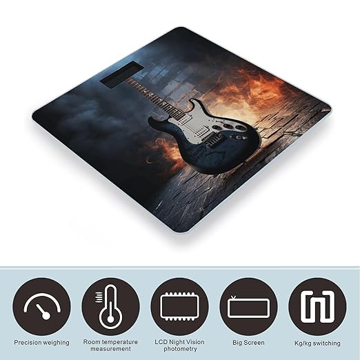 Electric Guitar Scale for Body Weight Anti-Slip Tempered Glass Digital Bathroom Scales Clear LCD Display Weighing Scale Safe Rounded Corners Smart Scales