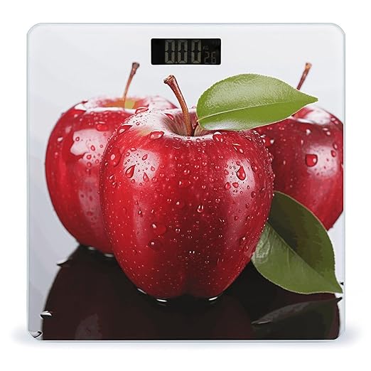 Red Apple FruitScale for Body Weight with LCD High Precision Weighing Scales Fashion Sturdy Tempered Glass Weight Scales Easy-to-Read Digital Bathroom Scale for Daily 400lb