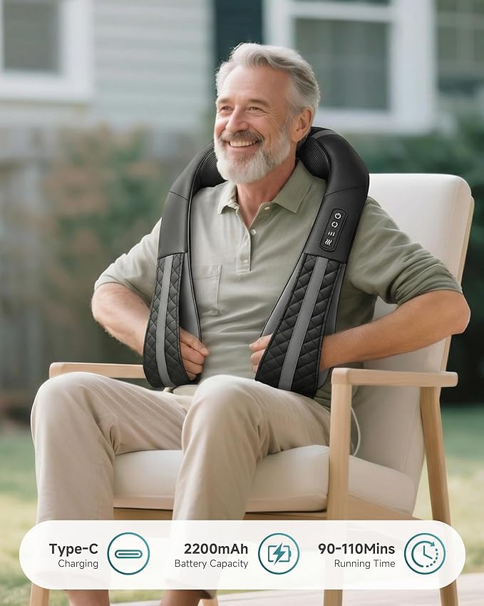 Snailax Cordless Neck Massager with Heat Shiatsu Neck Back Massager for Pain Relief Deep Tissue 4D Kneading Shoulder Massager Pillow for Shoulder Leg Rechargeable Massage Gifts for Mom Dad